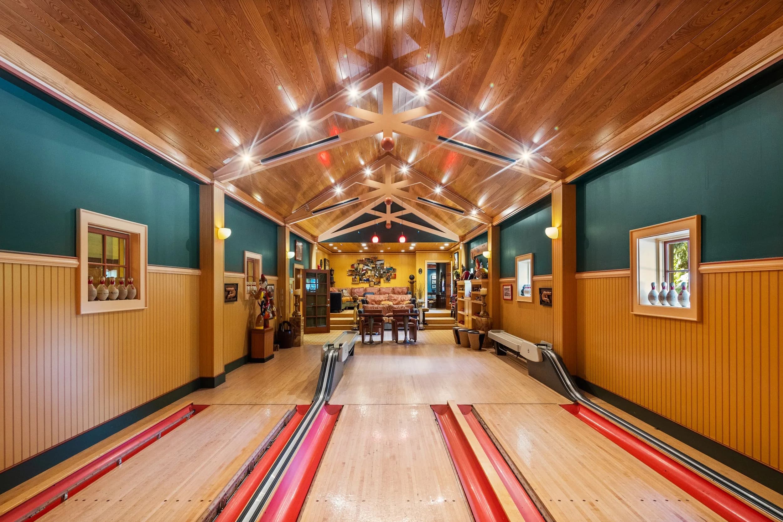 Lounge seating beside the bowling lanes