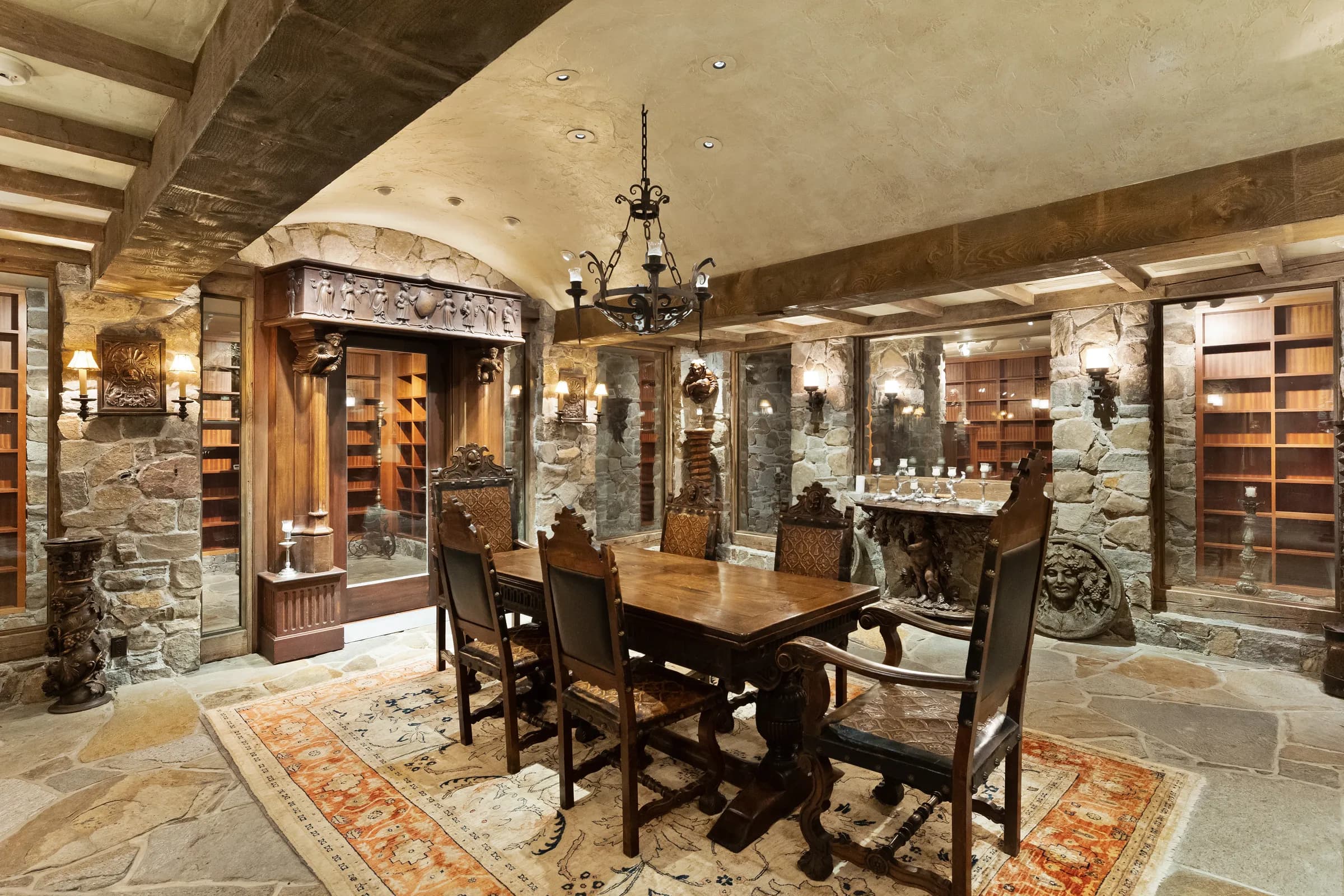 The stone banquet room of the wine cellars in the Main House