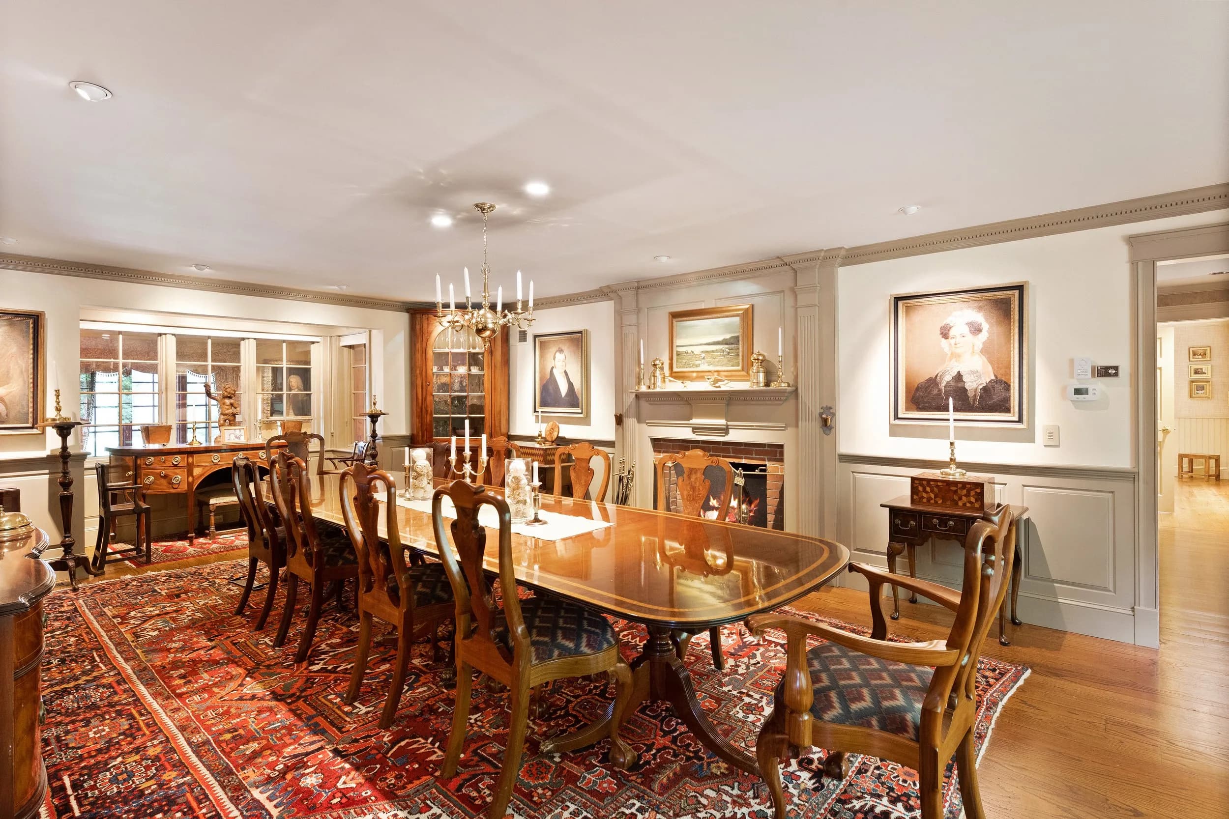 The formal dining room set for ten